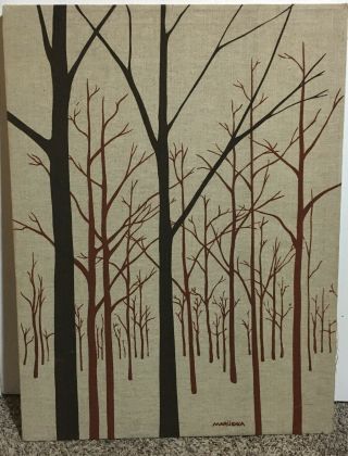 Vintage Marushka Screen Print Trees Fabric Textile Mid Century Modern 70 