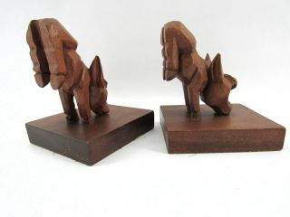 Vintage Pair Artist Signed Jose Pinal Hand Carved Democratic Donkey Bookends 2