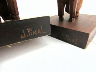 Vintage Pair Artist Signed Jose Pinal Hand Carved Democratic Donkey Bookends 3
