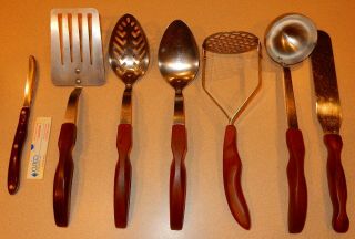 Cutco Utensils Ladle Spatula Masher Slotted Spoon Brown Stainless 7 Pc Set