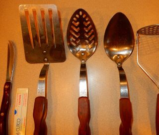Cutco Utensils Ladle Spatula Masher Slotted Spoon Brown Stainless 7 PC Set 3