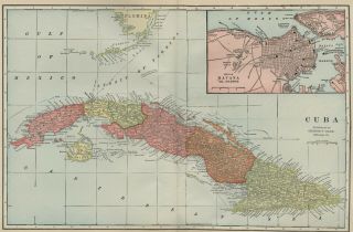 Cuba Map: Authentic 1899; With Cities; Towns; Rrs,  Topography