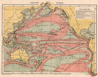 Map Of Pacific Ocean 1890s Antique