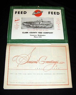 Calendar 1947 - 48 Clark County Feed Company Farm Account Vancouver Washington