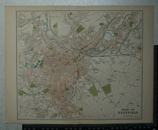 1894 Vintage Map / Plan Of Sheffield - Brabner / Mackenzie