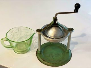 Handy Andy Vtg Juice Extractor Depression Vaseline Green Glass Measure Cup Reamr 2