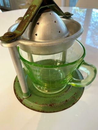 Handy Andy Vtg Juice Extractor Depression Vaseline Green Glass Measure Cup Reamr 3