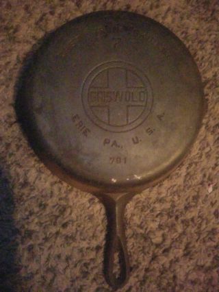 Vintage Griswold Cast Iron Skillet Pan No 7 / 701 D Erie Pa Usa