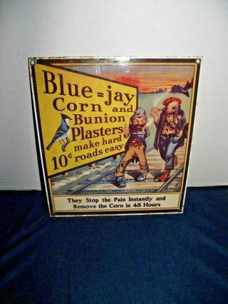 1998 Andy Rooney Porcelain Sign Blue=jay Corn And Bunion Plasters