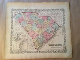 Colton Atlas Map 1855,  South Carolina.  1st Edition,  Info Page 16x18.  5”