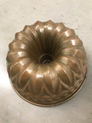 Large Antique Copper Bundt Cake Pan Jello Gelatin Mold Tin Lined Nantucket