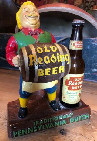 Vintage 1950’s Old Reading Beer Display Chalkware Bottle Keg Man