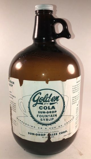 Golden Girl Cola Sun - Drop Soda Fountain Syrup Bottle Amber Glass 1971 Tax Stamp