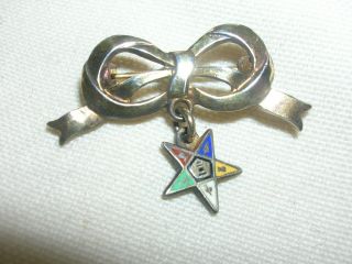 Vintage Sterling Silver Eastern Star Ribbon Brooch 1 " Dainty Mason Masonic Lady