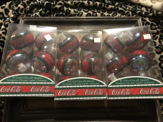 1997 Set Of 18 Coca Cola Stained Glass Light Cover Ornaments Plastic • Euc
