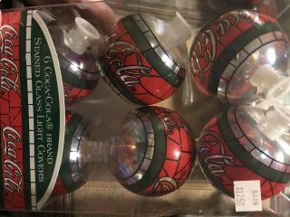 1997 Set of 18 COCA COLA Stained Glass Light Cover Ornaments Plastic • EUC 2