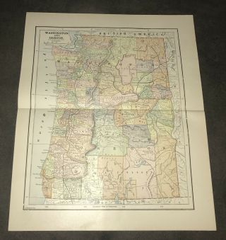 1891 Map Washington & Oregon Seattle Eugene Portland Spokane Olympia Hunt/eaton