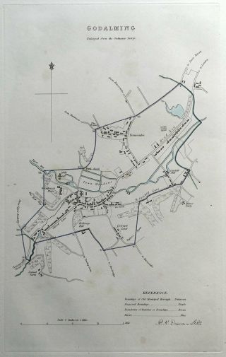 Godalming,  Surrey,  Uk,  Street Plan,  Dawson Antique Map 1832