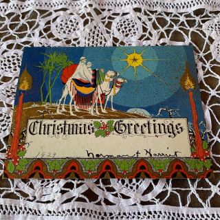 Vintage Greeting Card Christmas Wiseman Wisemen Art Deco Colors