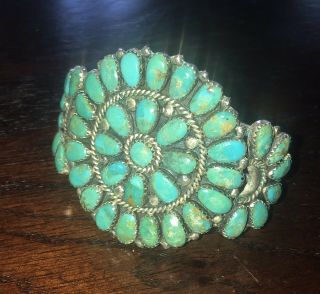 Old Pawn Petit Point Native American Turquoise Vintage Cuff Bracelet