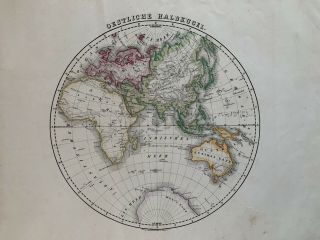 1854 World Map Eastern Hemisphere Hand Coloured Antique By Carl Flemming