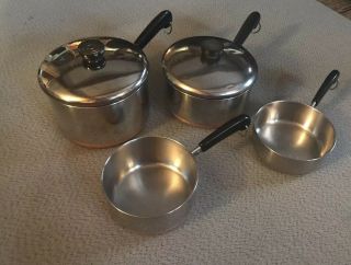 Revere Ware Copper Bottom Cookware Set 6 Piece 4 Pots Pans & 2 Lids