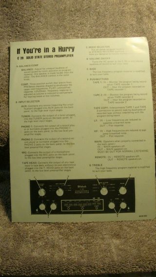 1970s Macintosh 1 Sided Heavy Paper C28 C 28 Preamplifier If Your In A Hurry