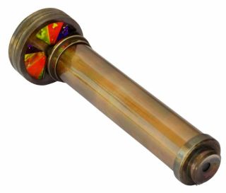 Vintage Antique Brass Double Rotating Wheel Stained Glass Kaleidoscope Handmade 3