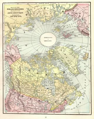 1898 Antique North Pole Map Arctic Map North Polar Region Gallery Wall Art 4751