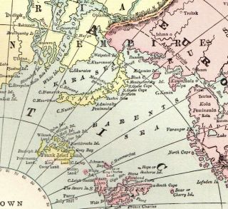 1898 Antique NORTH POLE Map ARCTIC Map North Polar Region Gallery Wall Art 4751 3