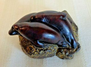 Boma 3 Seals On A Rock Figurine Made In Canada