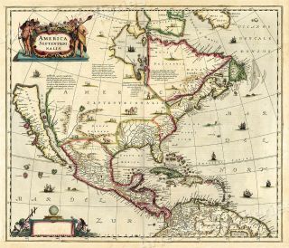 1636 North American Historic Vintage Style Explorers Wall Map - 16x20