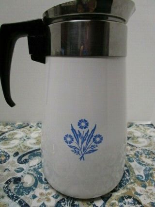 Vintage Corning Ware 9 Cup Blue Cornflower Stove Top Coffee Pot 2