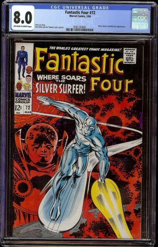 Fantastic Four 72 Cgc 8.  0 Ow/w (marvel 1968) Silver Surfer Cover & Appearance