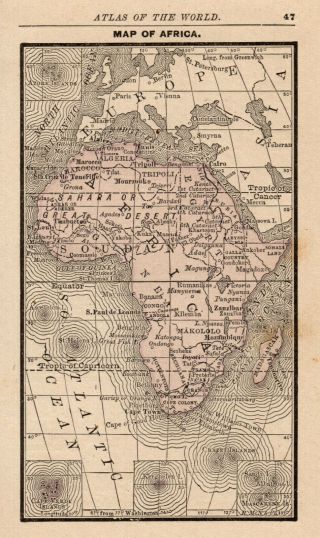 1888 Antique Africa Map Rare Miniature Size Vintage Map Of Africa 6509