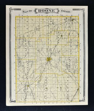 1876 Indiana Map Boone County Lebanon & Crawfordsville Danville Ladoga Thorntown