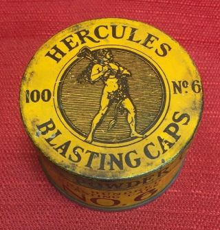 Vintage Hercules No 6.  100 Mining Blasting Caps Round Tin 2