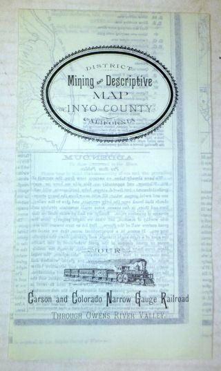 " Mining Map Of Inyo County " California Foldout Map,  1883 Reprint