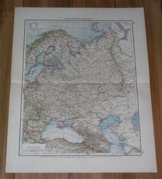 1896 Antique Map Of Russia Poland Belarus Lithuania Estonia Ukraine Finland