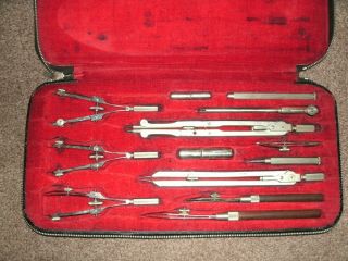 Vintage Tacro 12 - Piece Drafting Tools Kit Set In Clam Shell Case 2629 Germany