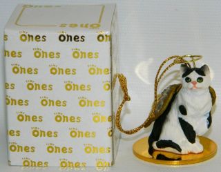Black & White Shorthair Cat Figurine Ornament Angel 2 " Mini Figure Tiny Ones