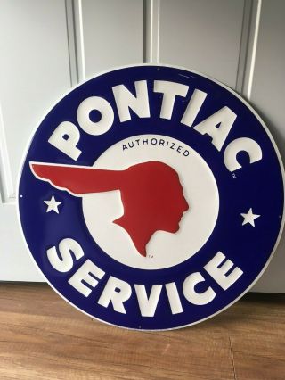 Pontiac Authorized Service 24 " Circular Embossed Tin Metal Sign