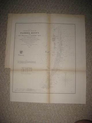 Antique 1855 Florida Reefs Maritime Map Chart Key Biscayne Miami Dade County Nr