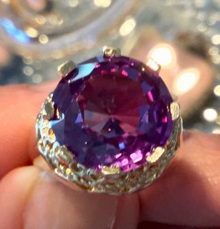 Large Vintage Color Change Alexandrite Ring 14k Yellow Gold