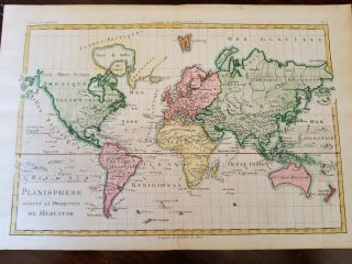 1780 Bonne Map World America United States Africa Australia Asia Europe