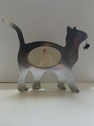 Cat Shaped Silver Colored Curved Metal Picture Frame