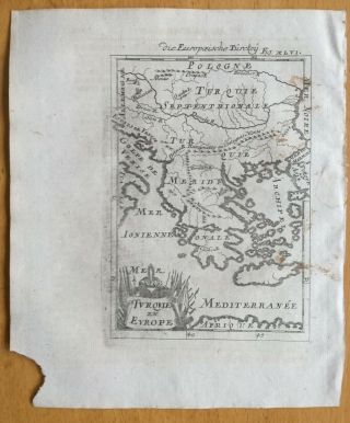 Mallet: Engraving Map Of Greece Turquie En Europe - 1718 (ns)