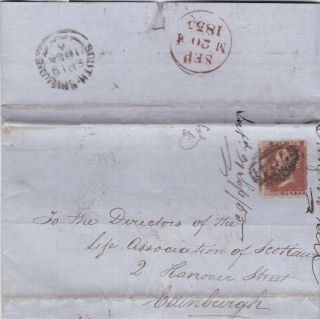 1855 Qv South Shields Solicitors Letter With A Fine 1d Penny Red Stamp