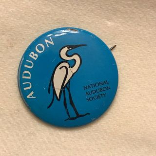 Button Pinback White Pelican: National Audubon Society Blue Button With Bird