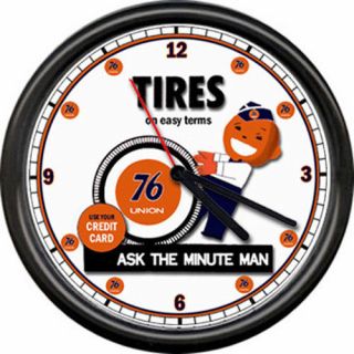 Minute Man Tire Store Union 76 Gas Station Pump Oil Dealer Retro Sign Wall Clock